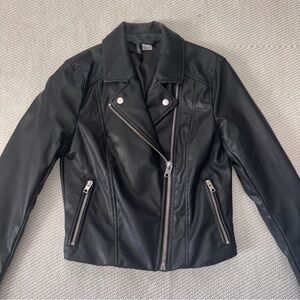 Divided H&M Black Cropped Faux Leather Jacket Motorcycle Biker Sz Xs